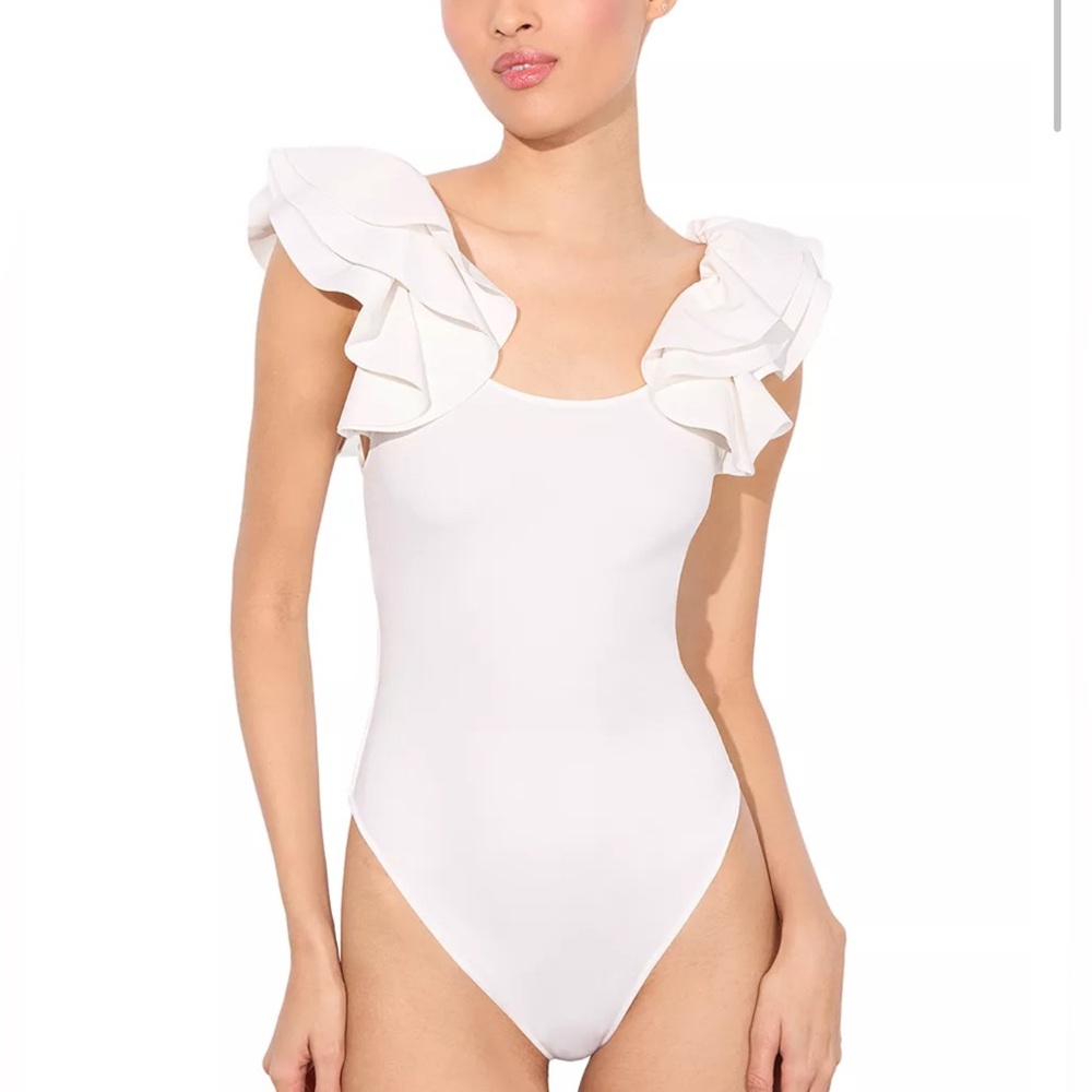 Alice + Olivia Tawny Ruffle Sleeve Bodysuit‎ Women’s Off White Size Large